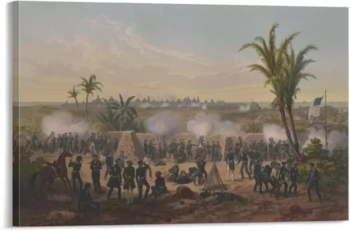 Illustration Art Vintage Poster of The Bombing of Veracruz during The Mexican-American War Home Canvas Wall Decor Canvas Painting Posters And Prints Wall Art Pictures for Living Room Bedroom Decor 08