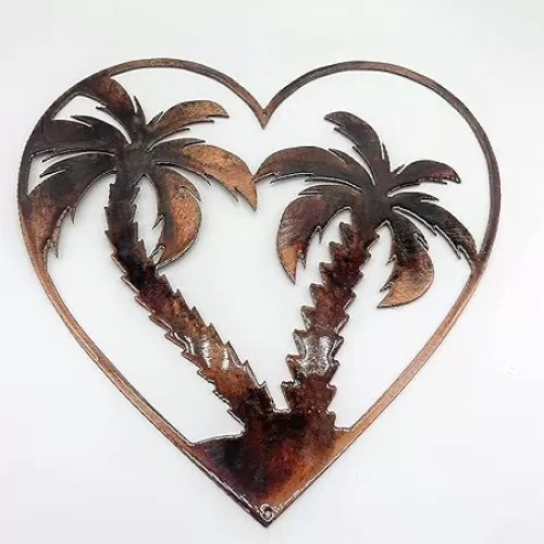 JILIP Palm Tree Heart Metal Wall Decor, Geometry Heart Palm Tree Wall Art, Metal Tropical Hanging Wall Sculptures, for Living Room Bedroom Outdoor (Size : 13.8IN/35cm)