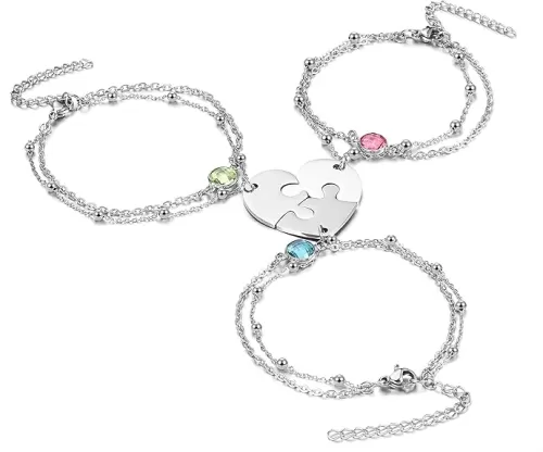 Jovivi Personalized Custom Matching Heart Puzzle Piece Friendship Bracelet Set of 2/3/4 Pcs for Family Sisters Best Friends Custom Name Stainless Steel BBF Jewelry Anklet Bracelet Engraved Love Bracelets for Women