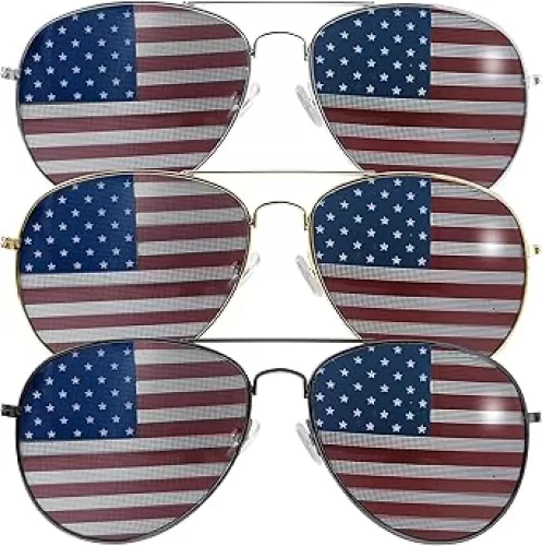 JOYIN 3 Pcs July 4th American Flag Sunglasses, Fourth of July Patriotic Sunglasses with Gold Silver and Black Frame, Red White Blue American Glasses for 4th of July Accessories, Party Favor