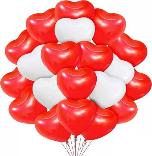 KatchOn Red and White Heart Balloons - Pack of 30 | Latex Heart Shaped Balloons for Valentine's Day Decorations