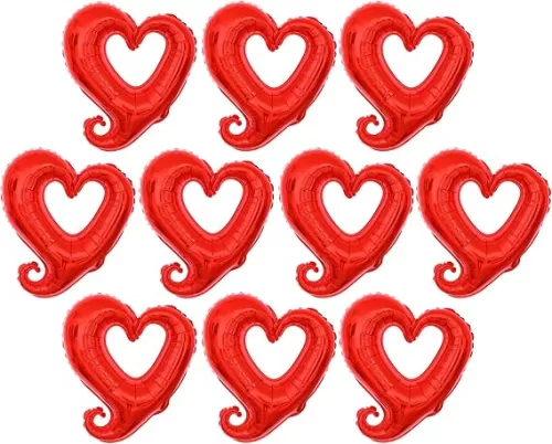 KatchOn, Shiny Red Hook Heart Balloons Foil - 18 Inch, Pack of 10 | Red Hook Heart Foil Balloon, Valentines Day Balloons | Heart Shaped Balloons | Red Heart Balloons for Valentines Day Decorations