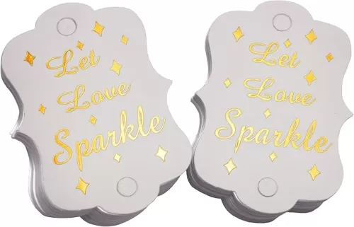 Kingsnow 100 Pack Gold Foil Love Sparkle Tags - Wedding, Exit Sparkle Tags