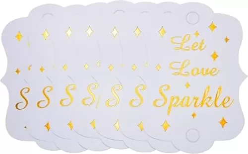 Kingsnow 50 Pieces Sparkle Tags Glittering Let Love Sparkle Wedding Tags, Sparkle Send Off Wedding Tags, Exit Sparkle Tags, Wedding Sparkle Favor Tags