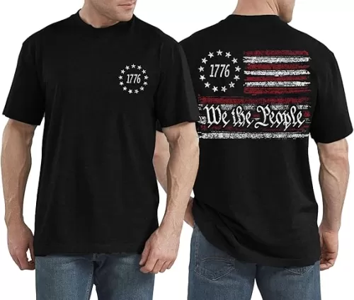 LAZYCHILD Mens American Flag Shirts: 4th of July T-Shirt USA Flag 1776 Patriotic Short Sleeve Memorial Day Tops