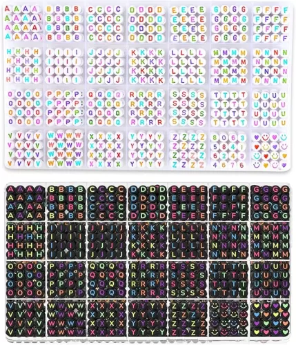 L'EclatDina 2 Box Letter Beads Kit, 1900 PCS Set Alphabet Beads for Bracelets, Round Number & Heart Beads, 5m Elastic String for Jewelry Making, Gift for DIY Friendship Bracelets