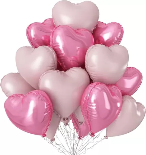 Light Pink Heart Balloons, 12Pcs 18 Inch Pastel Baby Pink Helium Foil Love Heart Shaped Balloons for Bridal Wedding Engagement Party Anniversary Birthday Baby Shower Valentines Day Decorations
