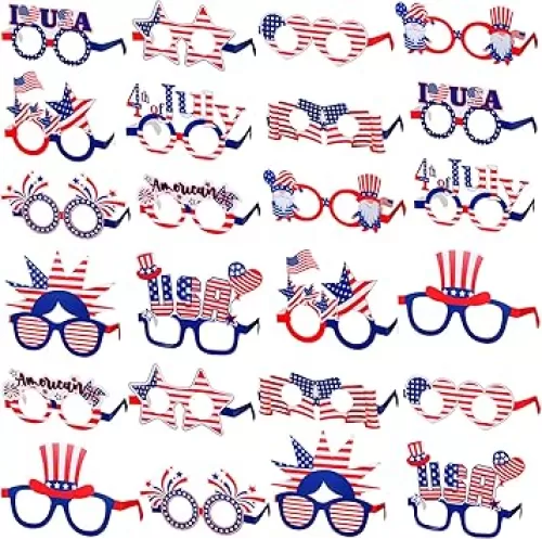 Liliful 24 Pcs 4th of July Paper Glasses Patriotic Party Sunglasses American USA Flag Sunglasses Red Blue White for Kid Adult, 4th of July Accessories Independence Memorial Day Party Prop