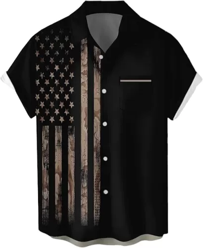 Lzzidou 4th of July Shirts for Men Patriotic American Flag Shirts USA Memorial Day Shirt