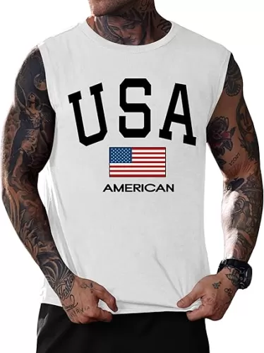 Mainfini Men American Flag Tank Top Muscle Graphic Gym Workout USA Sleeveless Tee Shirts (S-3XL)