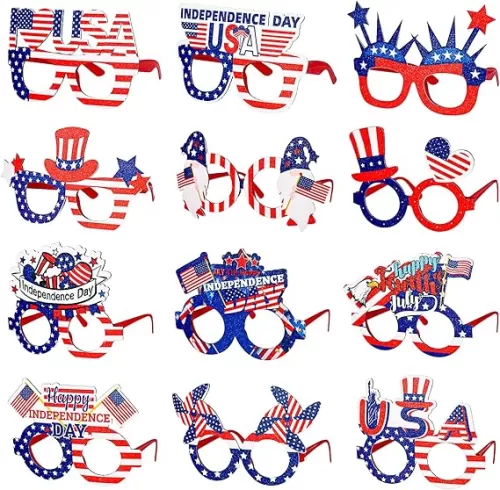 Max Fun 12 Pack American Flag Glasses – USA Patriotic Party Sunglasses for 4th of July, Independence Day, and Memorial Day – Fun Photo Booth Props and Party Favors for Kids and Adults
