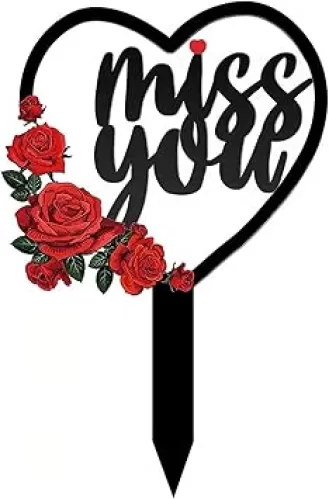Memorial Grave Markers Heart Plaque Stake for Waterproof Metal Sympathy Cemetery Decor Miss You Mom/Dad Grave Marker for Outdoor Yard Garden