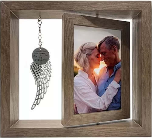 Memorial Picture Frame 4X6, Sympathy Photo Frame for Loss of Mom Dad Loved One, Rotatable Bereavement Frame for Picture with Angel Wing, Memorial Condolence Remembrance Gifts for Grieving