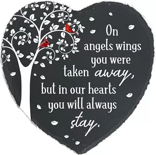 Memorial Slate Stone Sympathy Gifts for Loss of Loved One, Baby Memorial Cardinal Heart Memorial Garden Stepping Stone Memorial Gifts TNA7