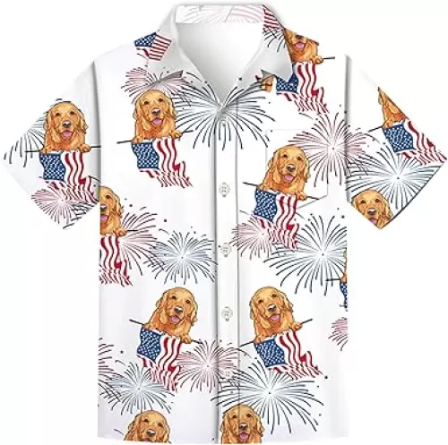 Men 4th of July Patriotic Shirt, American Flag Shirt Short Sleeve Button Down, Hawaiian Neon Funny Novelty Shirts