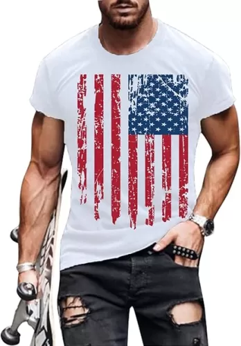 Mens 4th of July Shirts American Flag Patriotic Short Sleeve T-Shirt