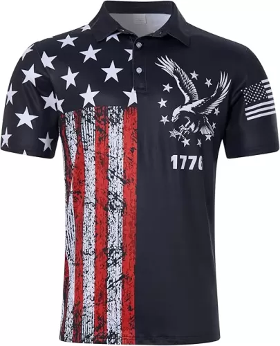 Mens American Flag Golf Shirts 4th of July Polo Shirt Dry Fit USA Patriotic Short Sleeve