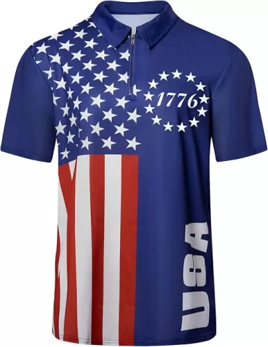 Men’s American Flag Polo Patriotic Shirt 4th of July USA Flag T-Shirt Independence Day Shirts Patriotic Tees Top Golf Tee
