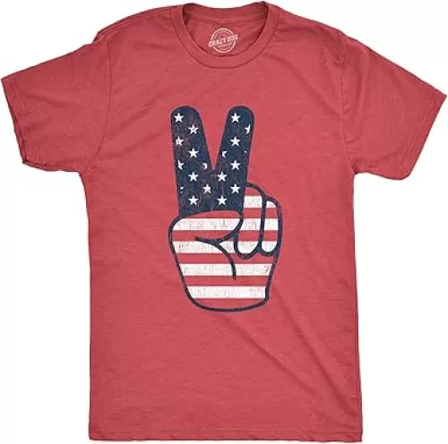 Mens Peace Sign American Flag T Shirt 4th of July USA Patriotic Party Graphic Tee