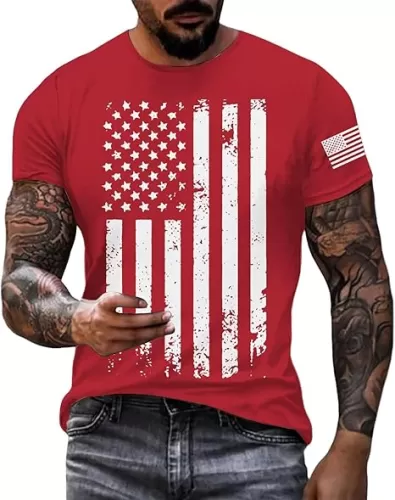Mens T-Shirts Short Sleeve USA Flag Print 4th of July Patriotic T-Shirts Loose Fit Stars Stripes Casual Tees