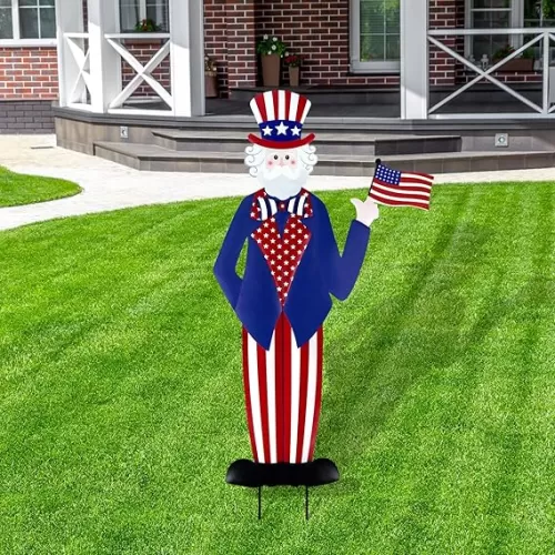 Metal Uncle Sam Yard Signs Classic 4th of July Outdoor Decoration Patriotic Garden Stake Independence Day Yard Lawn Porch Decor for Memorial Day Veterans Day American National Day