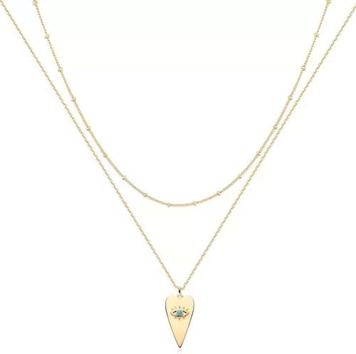 MEVECCO Layered Heart Necklace Pendant Handmade 18k Gold Plated Dainty Gold Choker Arrow Bar Layering Long Necklace for Women