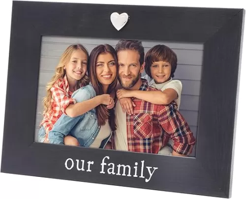 MIMOSA MOMENTS Silver Heart Black Picture Frame for 4x6 photo (Our family)
