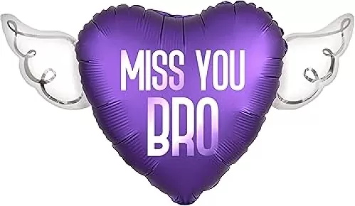 Miss You Bro Heavenly Balloons heart shaped with angel wings (Purple)