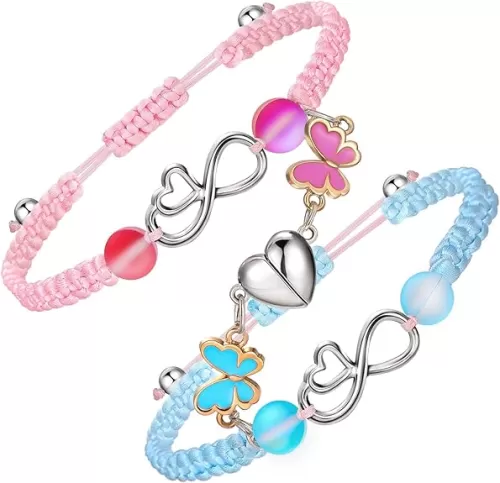MJartoria BFF Bracelets for 2-Heart Matching Bracelets Adjustable Strand Best Friends Bracelet Friendship Bracelets Jewelry Gifts for Teen Women Couples