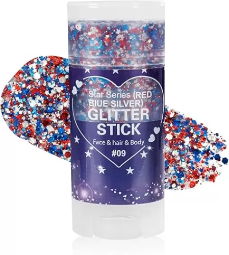 Mysense Patriotic Red White and Blue Body Glitter Stick, 4th of July Accessories, Sparkling Face Hair Glitter for Fourth of July Outfit Women Kids, American Pride USA Flag Makeup for Independence Day