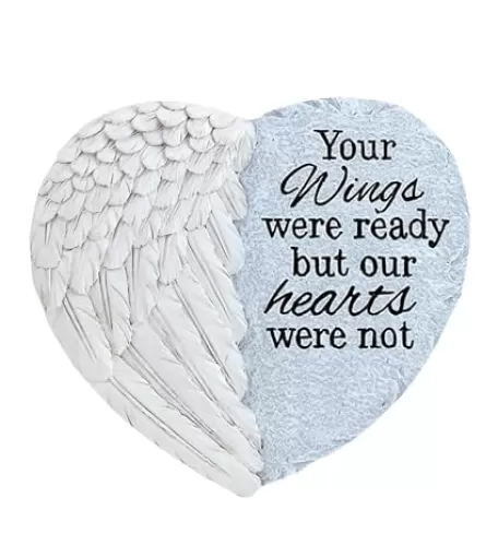 Napco Your Wings were Ready Our Hearts were Not 10 x 11 Inch Grey and White Resin Bereavement Garden Stepping Stone with Angel Wings