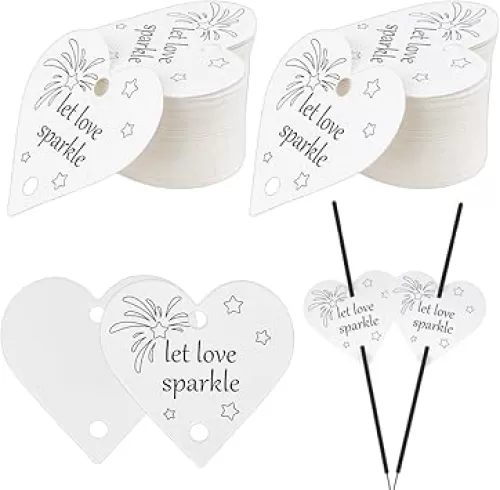 OLYCRAFT 20pcs Heart Shape Wedding Sparkler Tags 2.4x2.3 Inch Sparkler Cards Let Love Sparklering Cards White Rustic Favors Sparkler Tags with 6mm Hole for Wedding Ceremony Party Display Decor