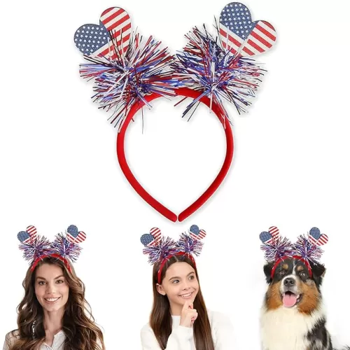 Patriotic Headband 1Pcs, 4th of July Hair Accessories And Patriotic Party Supplies, Red White And Blue Decorations for Adult Kids, Heart with USA Flag Ribbon Designs