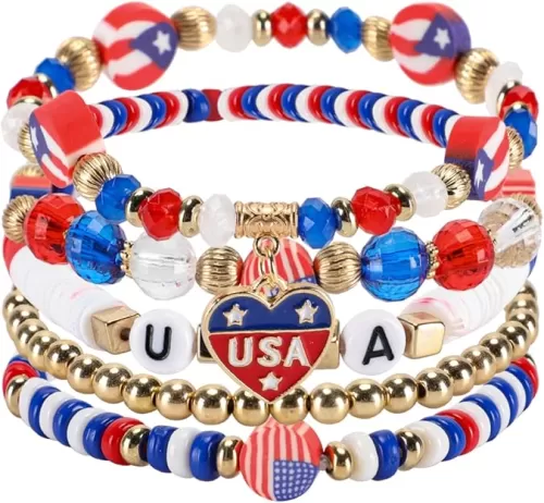 Patriotic Red White and Blue Bracelets, USA Love Bracelets, 4th of July Accessories Jewelry Gifts for Women Teens