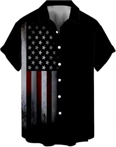 Patriotic Shirts for Men 4th of July American Flag Print Short Sleeve Hawaiian Bowling Casual Button Down Shirt