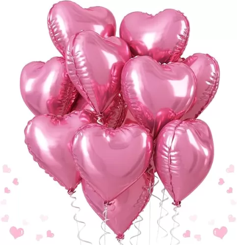 Pearl Pink Heart Mylar Balloons - 18 Inch Foil Heart Shapes for Valentine's Day, Birthday, Wedding & Baby Showers
