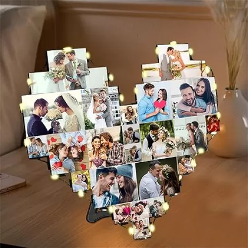 Personalized 1-20 Pictures Heart Photo Collage Frame with LED Lights Valentine