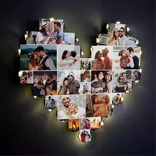 Personalized Acrylic Heart Picture Frames Collage Led Light Wall Decor, Custom 15 Photo Wall Hanging Photo Collage Frame LED Wall Light for Couples Family Wife Friends Lovers Aniversary Gift