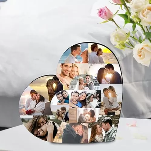 Personalized Heart Photo Collage Frame Custom 1-20 Photos Desktop Collage Frame Decor Romantic Gifts For Her/Him Valentine