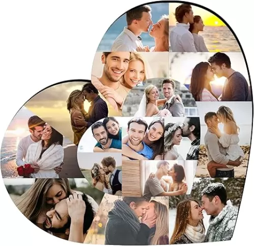 Personalized Heart Photo Collage Frame for Anniversary Wedding Couples Gifts Custom Valentine day photo collage Picture Frames Heart Plaque with 1-20 Photo Wedding Birthday Gifts for Women Men