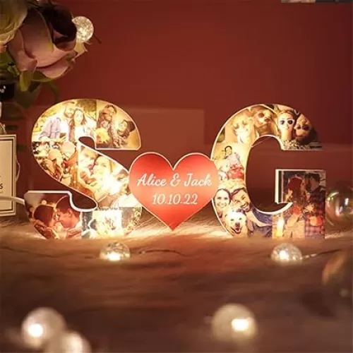 Personalized Name letter Heart Photo Lights Custom Alphabet Picture Collage Lamp Photo Frame Collage for Family Christmas Pictures Gift for Mom Father Wife Friends Kids Pet Lovers Aniversary (style 1)