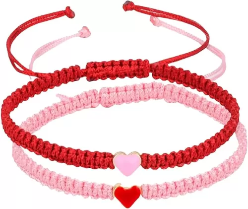 Pingyongchang 2PCS Colorful Heart Beaded Matching Bracelets for Couples and Friendships