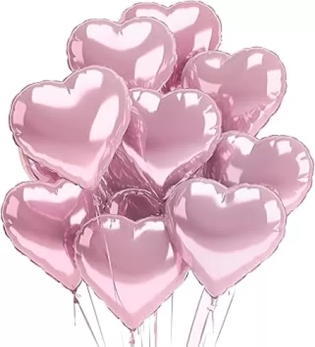 Pink Heart Balloons Rose Gold Valentines Day Heart Shaped Foil Balloon Pack of 12