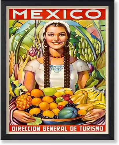 Poster Master Vintage Travel Poster - Retro Mexico Print - Mexican Senorita Art - Great Gift for Her, Women, Travel Lover - Floral Wall Decor for Bedroom, Office, Living Room - 8x10 UNFRAMED Wall Art