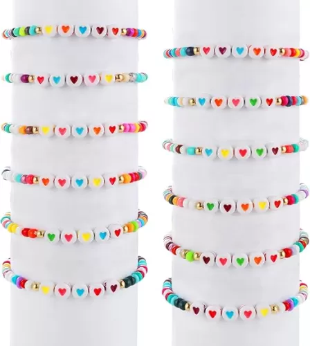 Prasacco 12 Pcs Friendship Bracelets - Colorful Beads, Love Heart, Letter Beads, Motivational for Women, Adults