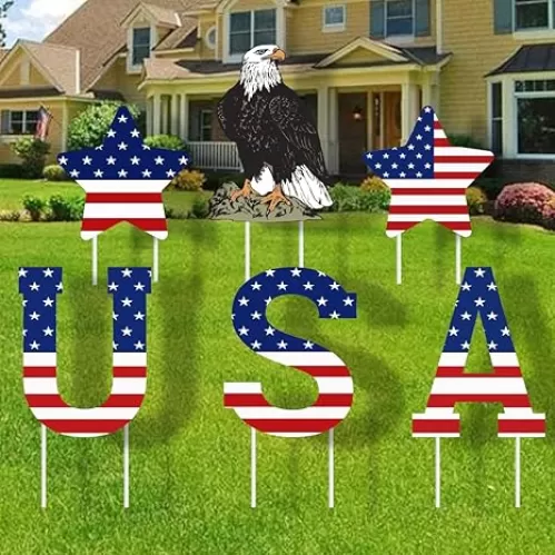 Quimoy 4th of July Decorations Outdoor, 6Pcs Large Independence Day Yard Signs with Stakes, Waterproof USA Letter July 4th Decorations for Outside, 4th of July Yard Signs