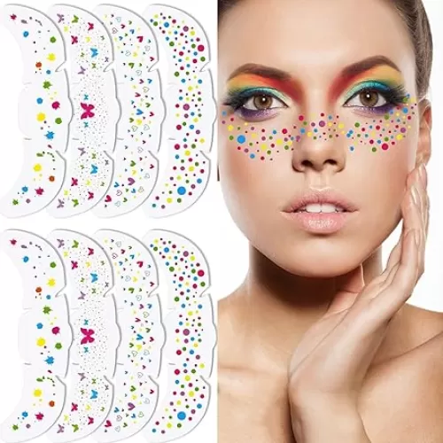 Rainbow Freckles Temporary Tattoo Face Sticker – 8pcs LGBTQ+ Pride Day Freckles Face Stickers Decal Colorful Dot Love Butterfly Waterproof Fake Freckles for Pride, Festival, Costume, & Makeup