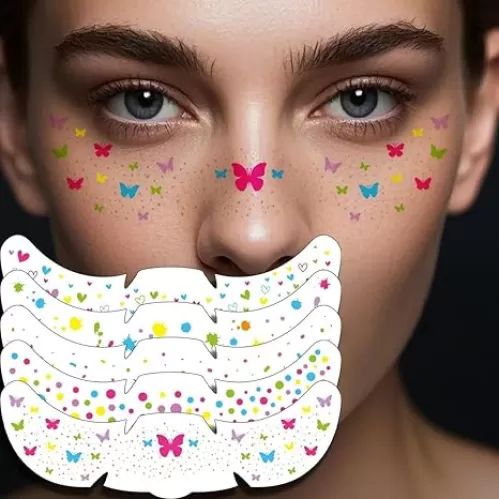 Rainbow Pride Glitter Freckles Face Tattoo, 5-Pack Face Tattoo Sparkle Heart Butterfly Spot Freckles Makeup Patches for Face Rave Accessories