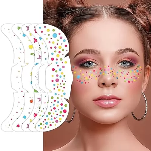 Rainbow Pride Glitter Freckles Face Tattoo, Waterproof Sparkle Heart Freckles Makeup Patches for Face Festival Rave Accessories 5 Sheets