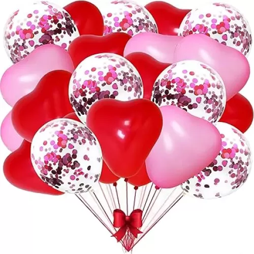 Red and Pink Heart Shape Latex Balloons with Red Pink Confetti Balloons for Valentines Day, Propose Marriage, Mother